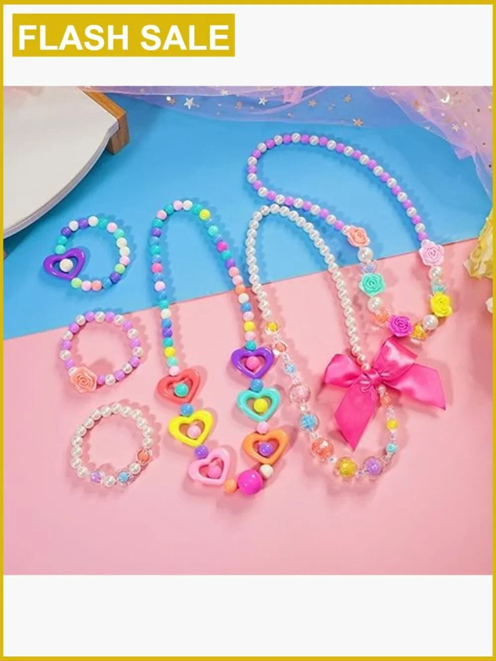 6 Set Beaded Necklace & Bracelet Set for Girls Dress Up Jewelry